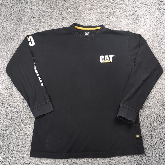 CAT Caterpillar Shirt Men Medium Black Construction Long Sleeve Graphic Tee - Picture 1 of 6